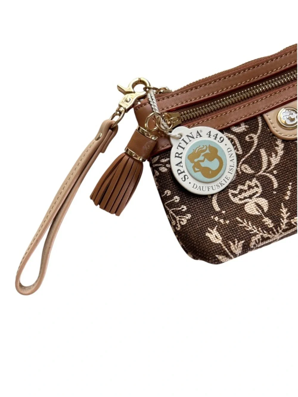 NWT Spartina 449 Wristlet Botanical Print Leather Strap